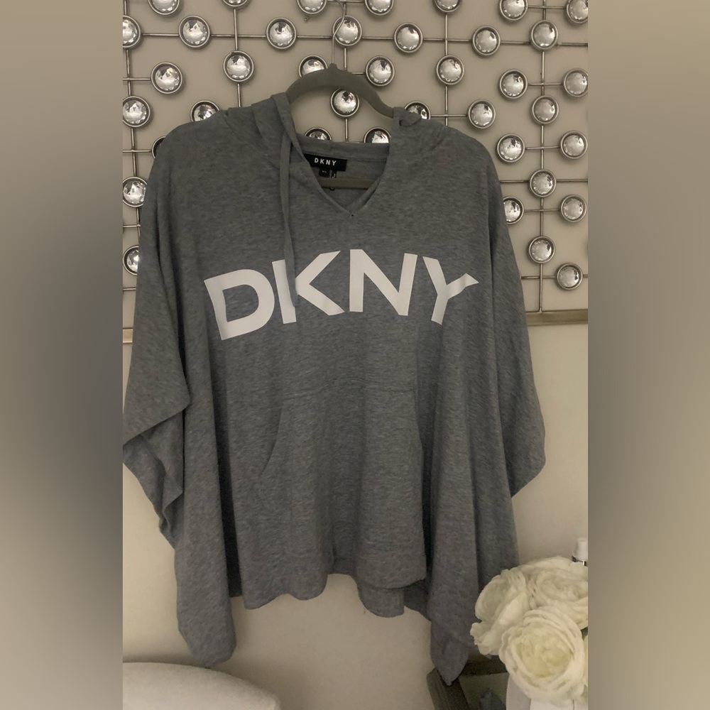 Gray light weight sweat shirt  fabric poncho DKNY sz M/L